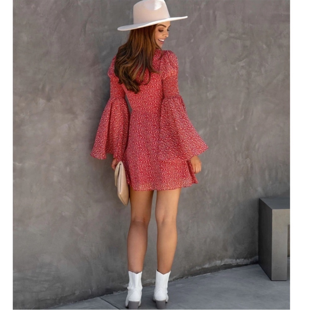 Vici Pink Bell Sleeve Wrap Sundress for Night Out - Picture 3 of 6